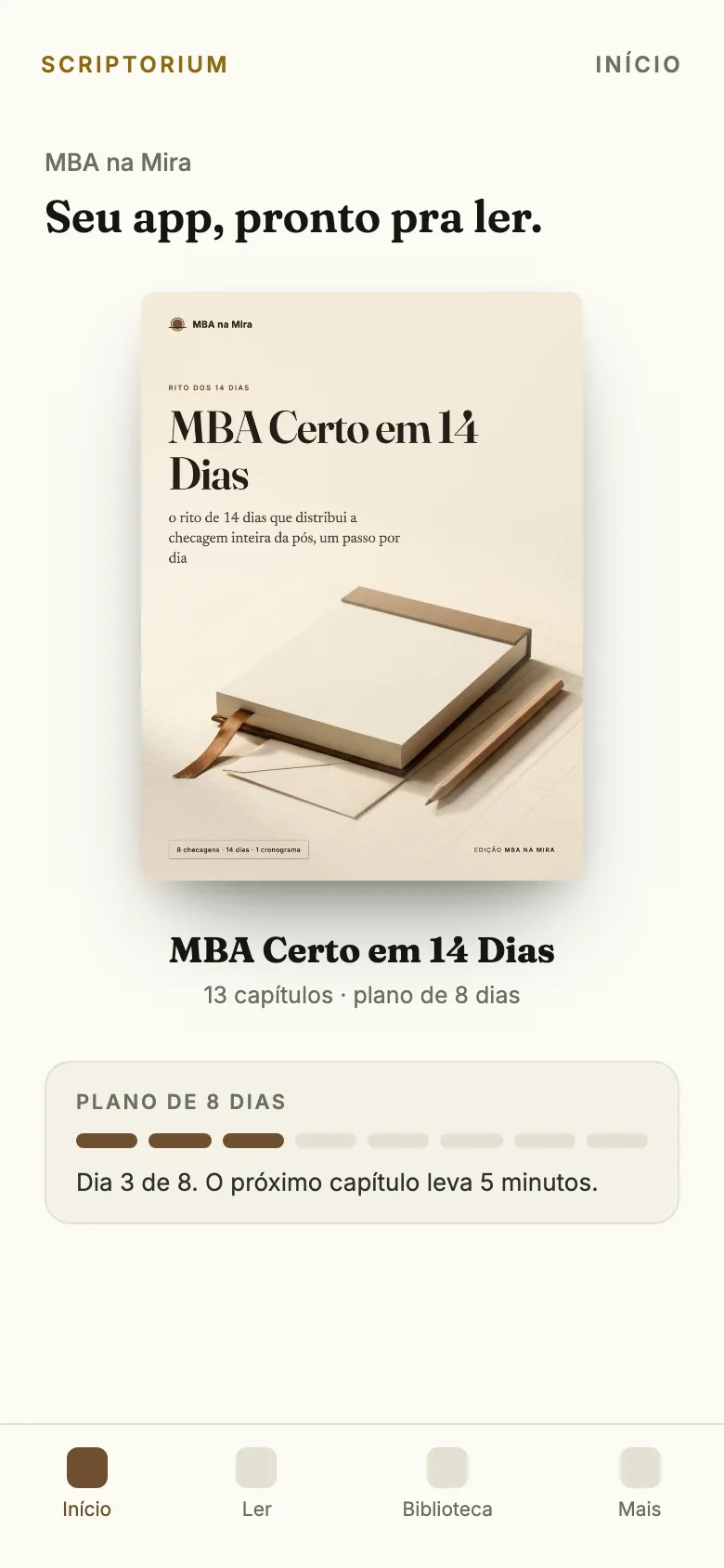 O app MBA Certo em 14 Dias no celular